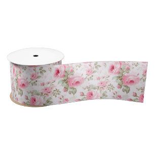 Pretty Pink Painted Roses Satin Ribbon