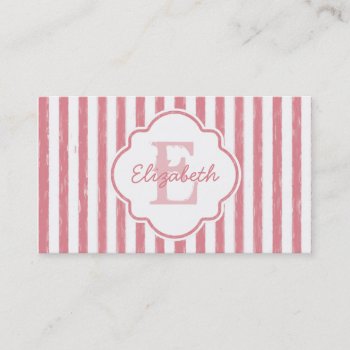 Pretty Pink Painted Stripes Monogram And Name Business Card by GirlyBusinessCards at Zazzle