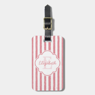 Pretty Pink Painted Stripes Monogram and Name Luggage Tag