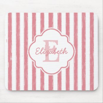 Pretty Pink Painted Stripes Monogram And Name Mouse Pad by ohsogirly at Zazzle