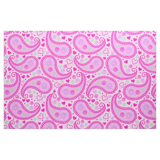 Pretty Pink Paisley Love Hearts Fabric