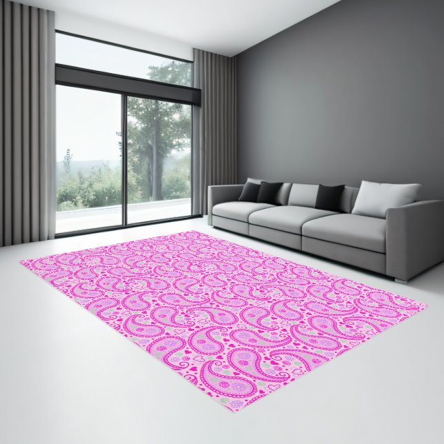 Pretty Pink Paisley Love Hearts Flowers Boho Rug (Insitu (Indoor 3))