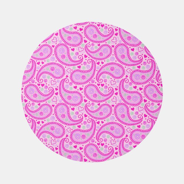 Pretty Pink Paisley Love Hearts Girls Rug (Front)