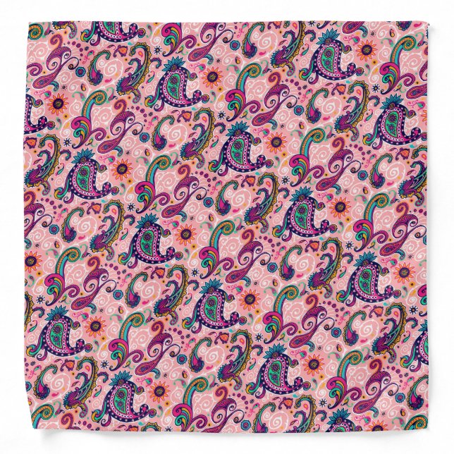 Pretty Pink Paisley Pattern Bandana (Front)