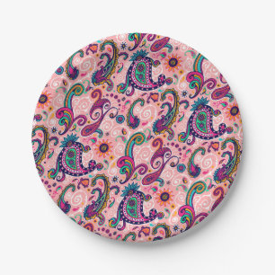 Pretty Pink Paisley Pattern Paper Plates