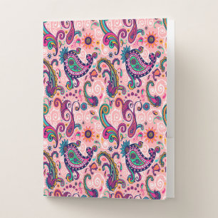 Pretty Pink Paisley Pattern Pocket Folder