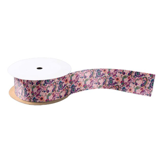 Pretty Pink Paisley Pattern Satin Ribbon (Spool)