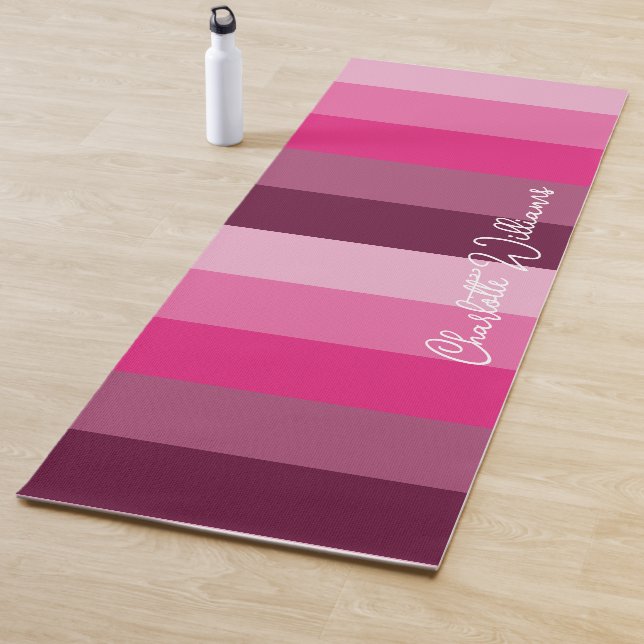PRETTY PINK PALETTE PALE TO PLUM STRIPE PATTERN YOGA MAT (In Situ)