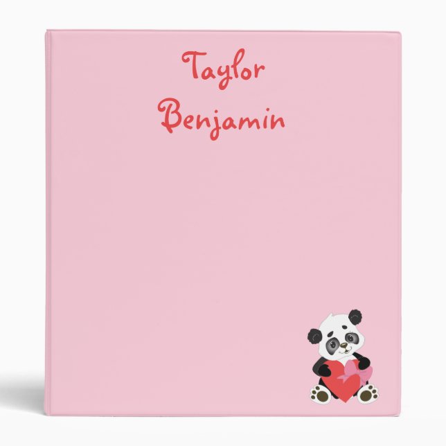 Pretty Pink Panda Bear 3 Ring Binder (Front)