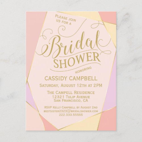 Pretty Pink Pastel Bridal Shower Invitation Postcard