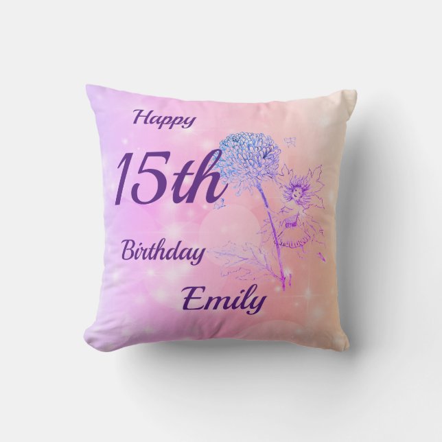 Pretty pink pastel Fairy sparkle 15th  birthday Throw Pillow (Front)