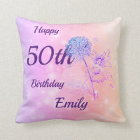 Pretty pink pastel Fairy sparkle 50th birthday Throw Pillow