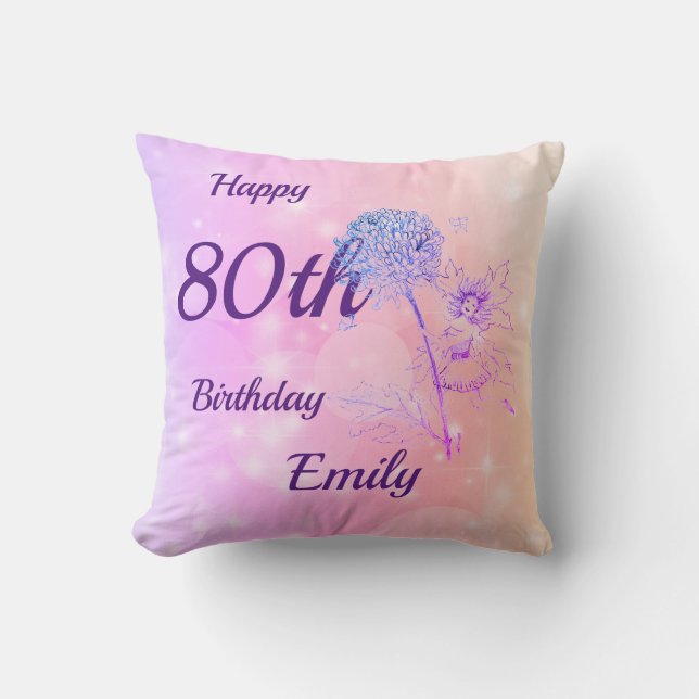Pretty pink pastel Fairy sparkle 80th birthday Throw Pillow (Front)