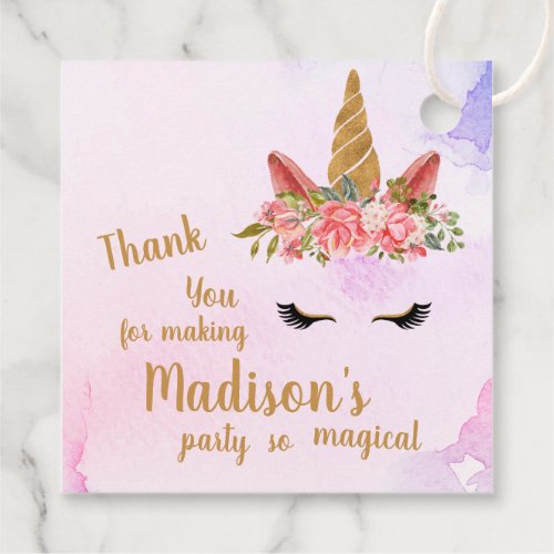 Pretty Pink Pastel Floral Unicorn Birthday Party Favor Tags