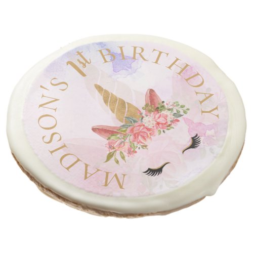 Pretty Pink Pastel Floral Unicorn Birthday Party Sugar Cookie