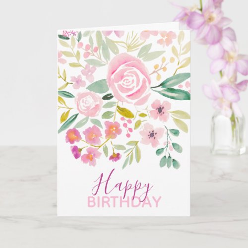 Pretty pink pastel floral watercolor card