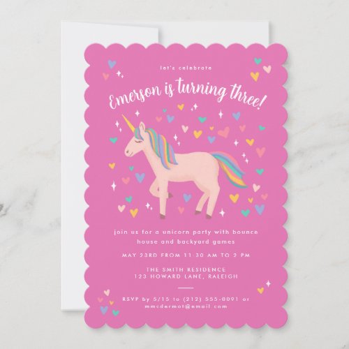 Pretty Pink Pastel Rainbow Unicorn Birthday Party Invitation