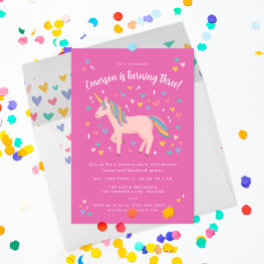 Pretty Pink Pastel Rainbow Unicorn Birthday Party Invitation