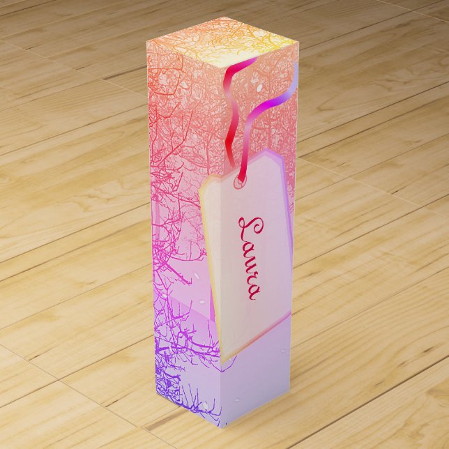 Pretty Pink Pastel winter trees design Wine Gift Box (Front)
