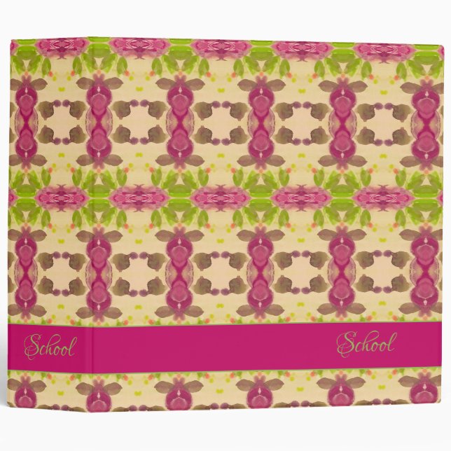 Pretty Pink Patterned School 3 Ring Binder (Front/Spine)