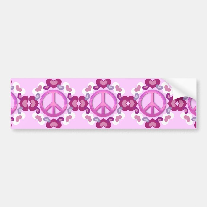 Pretty Pink Peace Sign and Hearts Bumper Sticker