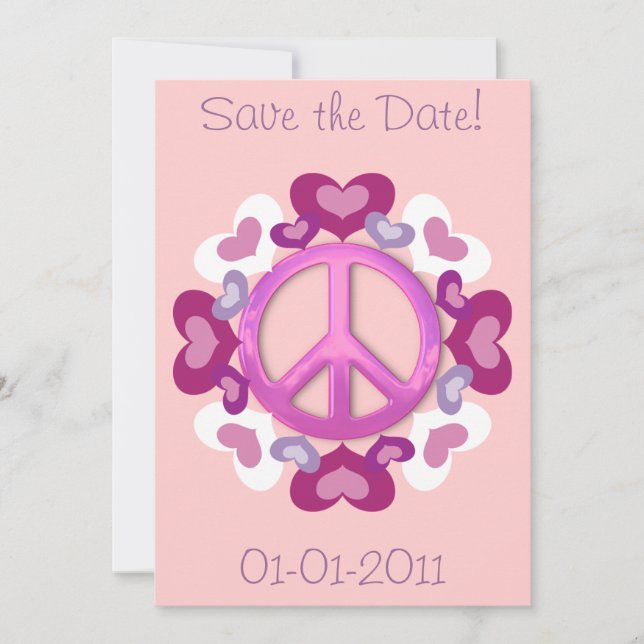 Pretty Pink Peace Sign and Hearts Invitations (Front)