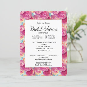 Pretty Pink Peach Flowers Bridal Shower Invitation