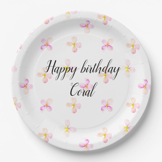 Pretty Pink Peach Flowers Paper Plates (Front)