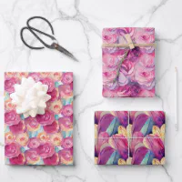 HAIKU/ BLACK WHITE PINK YELLOW SPRING FLOWERS WRAPPING PAPER