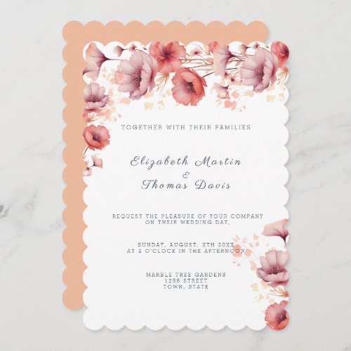 Pretty Pink Peach Fuzz Watercolor Wedding Invitation
