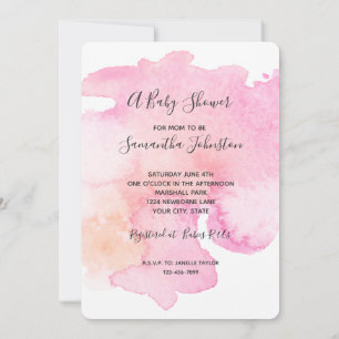 Pretty Pink Peach Watercolor Baby Shower Invitation