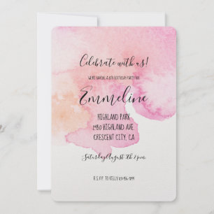 Pretty Pink Peach Watercolor Birthday Invitation