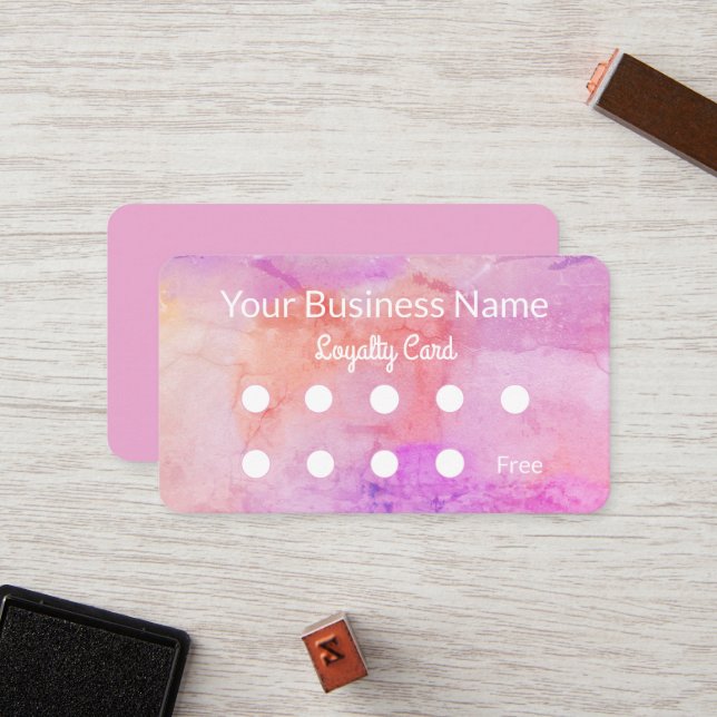 Pretty Pink Peach Watercolour Loyalty Card (Front/Back In Situ)