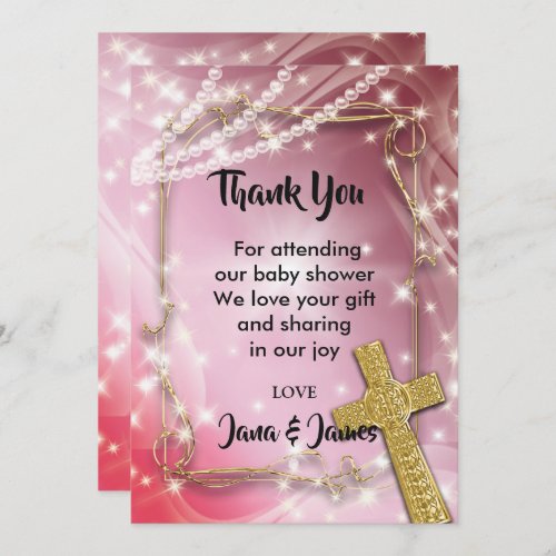 Pretty Pink Pearl Cross thank you Invitation