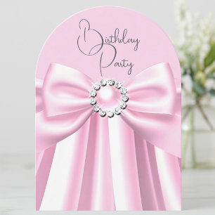 Pretty Pink Pearl Jewel Bow Birthday Party Invitation