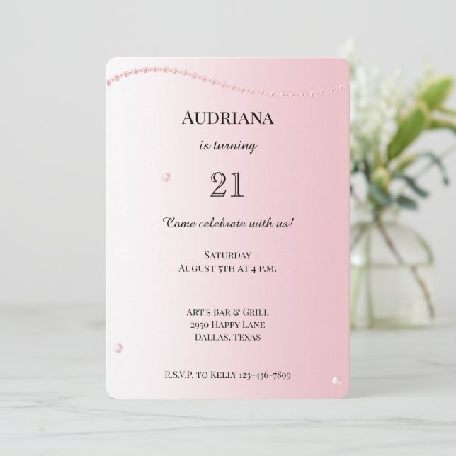 Pretty Pink Pearls Glam Birthday Invitation (Standing Front)