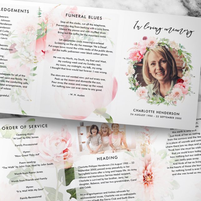 Pretty Pink Peonies 6-Page Trifold Funeral Program (Creator Uploaded)