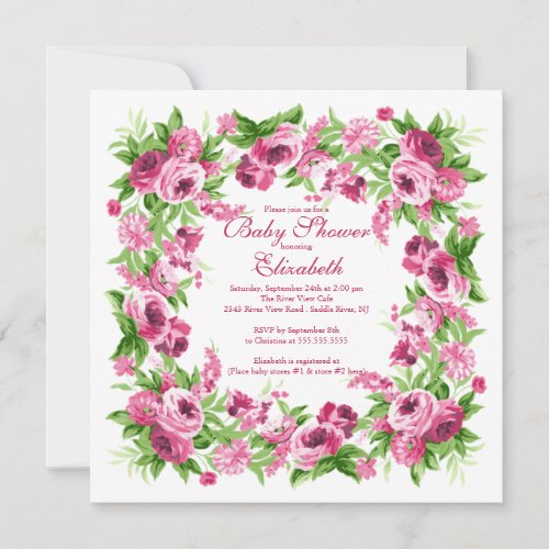 Pretty Pink Peonies Floral Girl Baby Shower Custom Invites