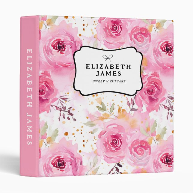 Pretty Pink Peonies Floral Pattern Personalized 3 Ring Binder (Front/Spine)