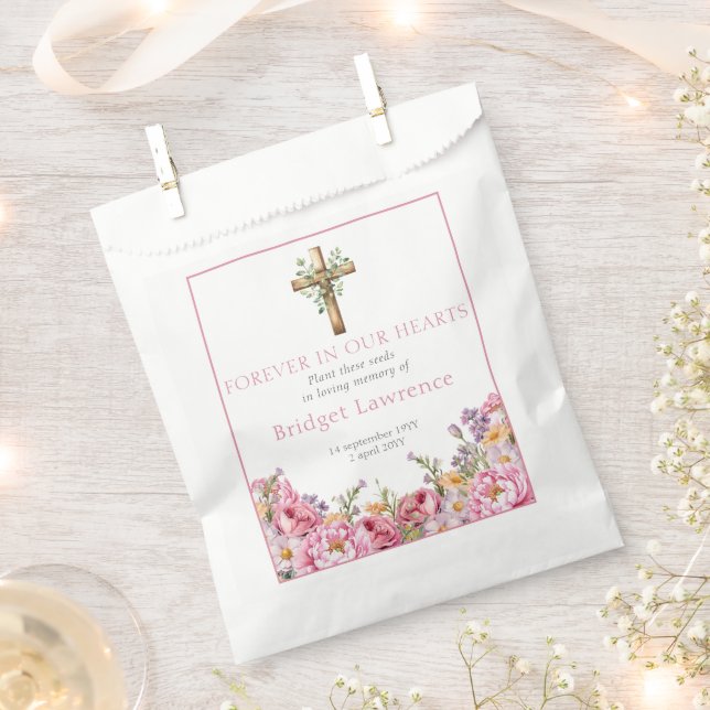 Pretty Pink Peonies Funeral Seed Packet Favor Bag (Clipped)