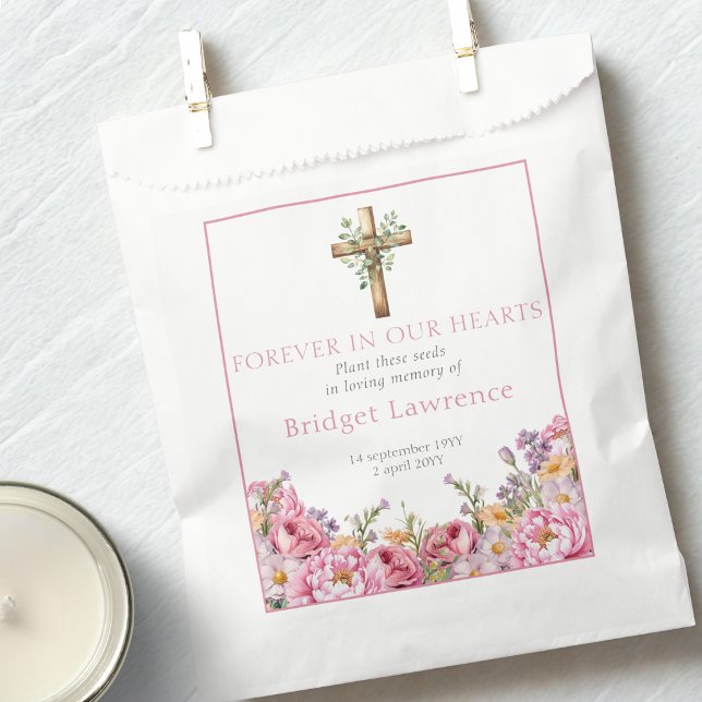 Pretty Pink Peonies Funeral Seed Packet Favor Bag (Creator Uploaded)
