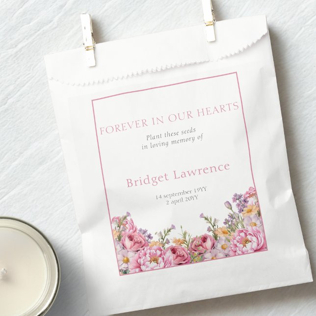 Pretty Pink Peonies Funeral Seed Packet Favor Bag (Creator Uploaded)