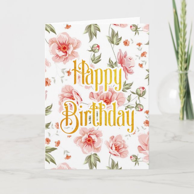 Pretty Pink Peonies Happy Birthday Card (Front)