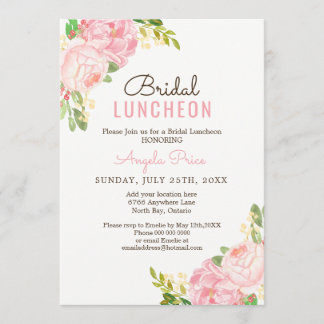Pretty Pink Peony Bridal Luncheon Invitations