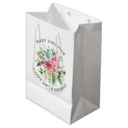 Pretty Pink Peony Floral 100th Birthday Medium Gift Bag