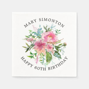 Pretty Pink Peony Floral 60th Birthday Napkins