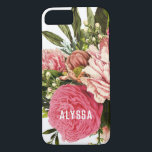 Pretty Pink Peony Floral Bouquet with Name iPhone 8/7 Case<br><div class="desc">Personalized featuring a beautiful pink floral bouquet.</div>