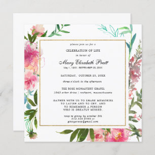 Pretty Pink Peony Floral Celebration of Life Invitation
