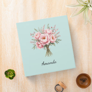 Pretty Pink Peony Flower Bouquet 3 Ring Binder