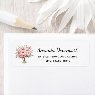 Pretty Pink Peony Flower Bouquet Address Label
